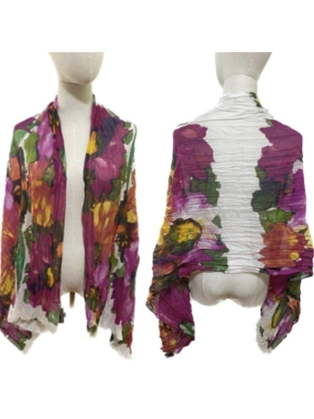 Tarnish COLORFUL WATERCOLOR FLORAL SCARF / SHAWL 27" X 68" GAUZE